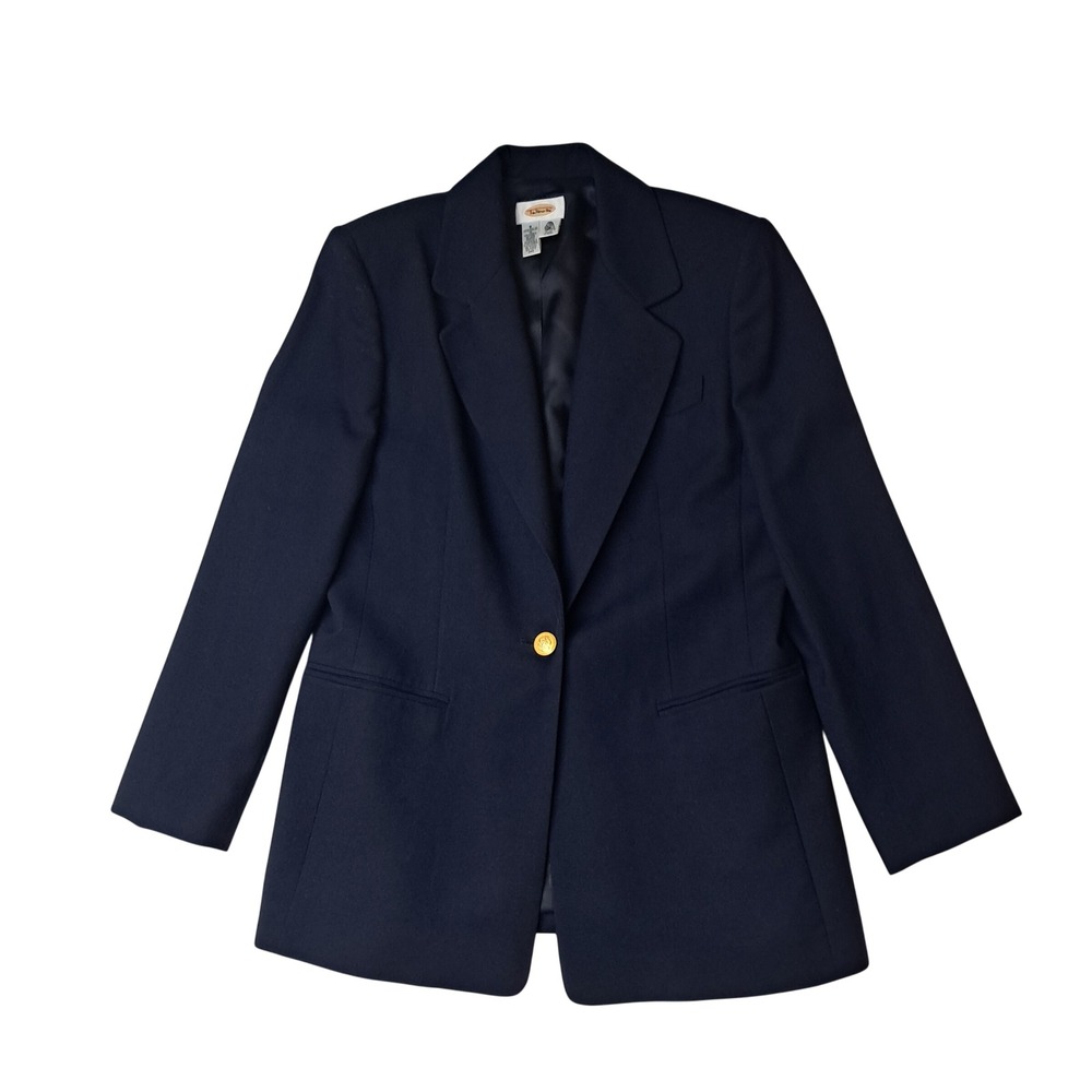 Talbots Blazer Womens 8 Navy Blue Gold Pure Worsted Wool One Button Old Money